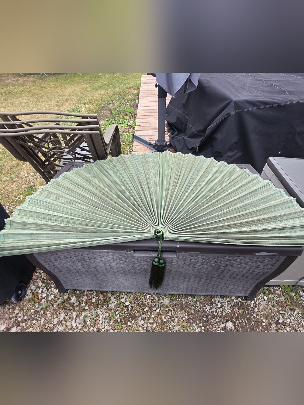 Bamboo Wall Fan Green Woven Pleated Decor Boho Home Accent Asian